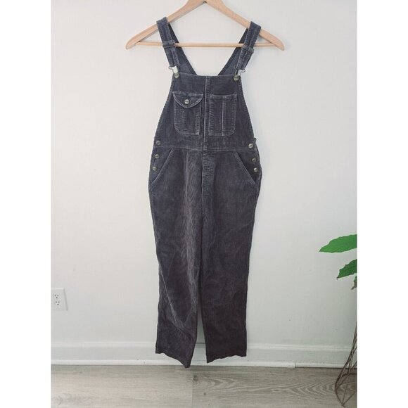 LL Bean Vintage Y2K Corduroy Grey Buckle Cotton Overalls Size 8 M Tall Womens